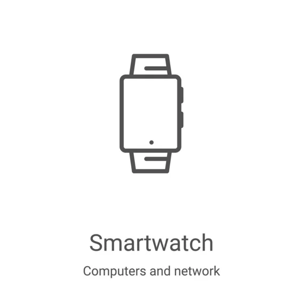 Smartwatch vector icono de computadoras y colección de red. Línea delgada smartwatch contorno icono vector ilustración. Símbolo lineal para su uso en aplicaciones web y móviles, logotipo, medios impresos — Vector de stock