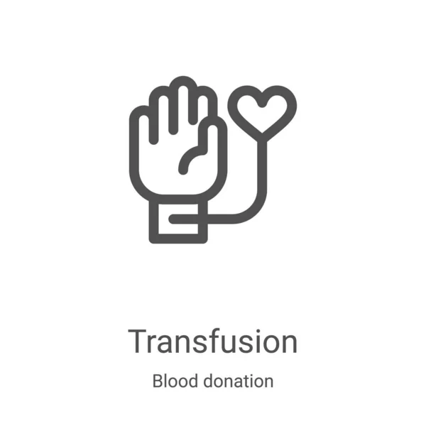 Transfusionsikonvektor från insamling av blodgivning. Tunn linje transfusion kontur ikon vektor illustration. Linjär symbol för användning på webben och mobilappar, logotyp, tryckta medier — Stock vektor