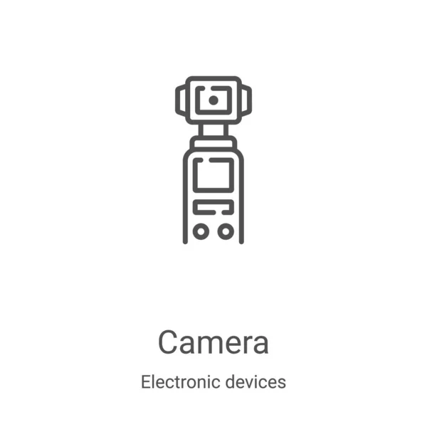 Διάνυσμα εικονίδιο κάμερας από τη συλλογή ηλεκτρονικών συσκευών. Λεπτή γραμμή εικονογράφηση διανυσματική εικόνα περιγράμματος κάμερας. Γραμμικό σύμβολο για χρήση σε εφαρμογές web και mobile, λογότυπο, έντυπα μέσα — Διανυσματικό Αρχείο