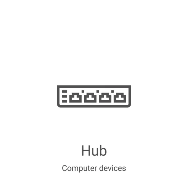 Hub icône vecteur de la collection de périphériques informatiques. Illustration vectorielle d'icône de contour de moyeu de ligne mince. Symbole linéaire pour utilisation sur applications web et mobiles, logo, médias imprimés — Image vectorielle