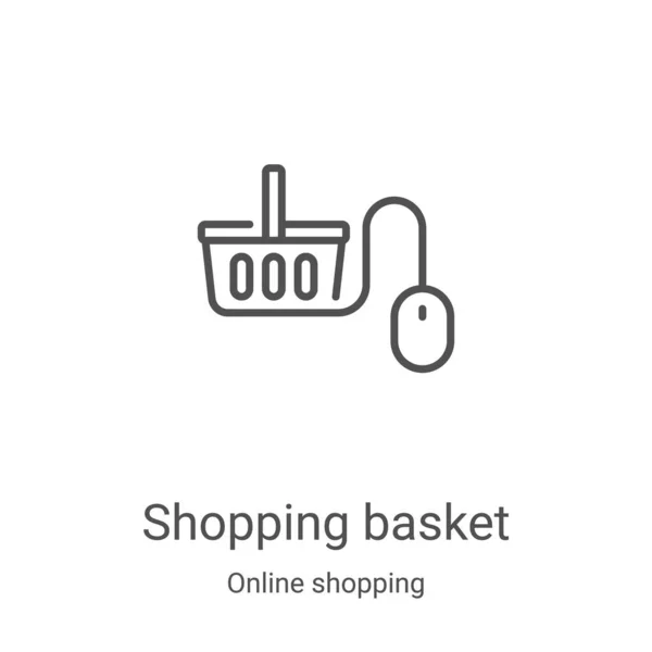 オンラインショッピングコレクションのバスケットアイコンベクトル。細い線ショッピングバスケットアウトラインアイコンベクトルイラスト。Webやモバイルアプリ、ロゴ、印刷メディアで使用するための線形シンボル — ストックベクタ