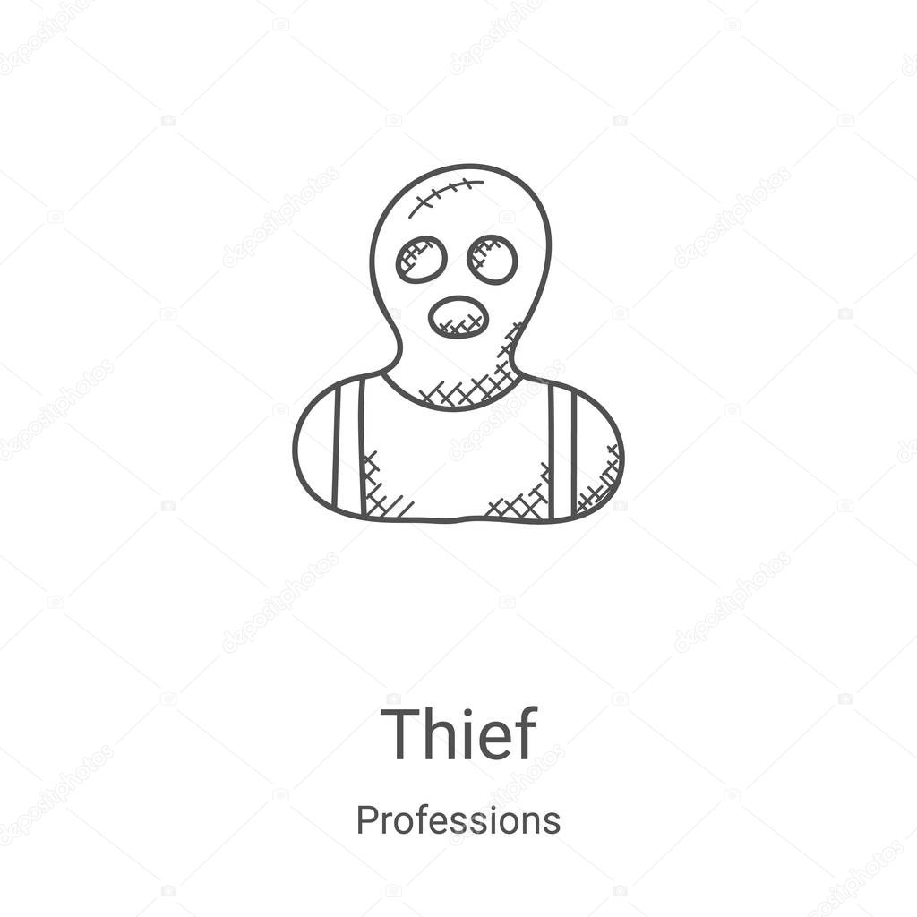 Thief icon vector from professions collection. Thin line thief outline icon vector illustration. Linear symbol for use on web and mobile apps, logo, print media