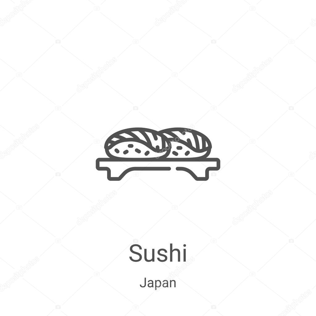 Sushi icon vector from japan collection. Thin line sushi outline icon vector illustration. Linear symbol for use on web and mobile apps, logo, print media