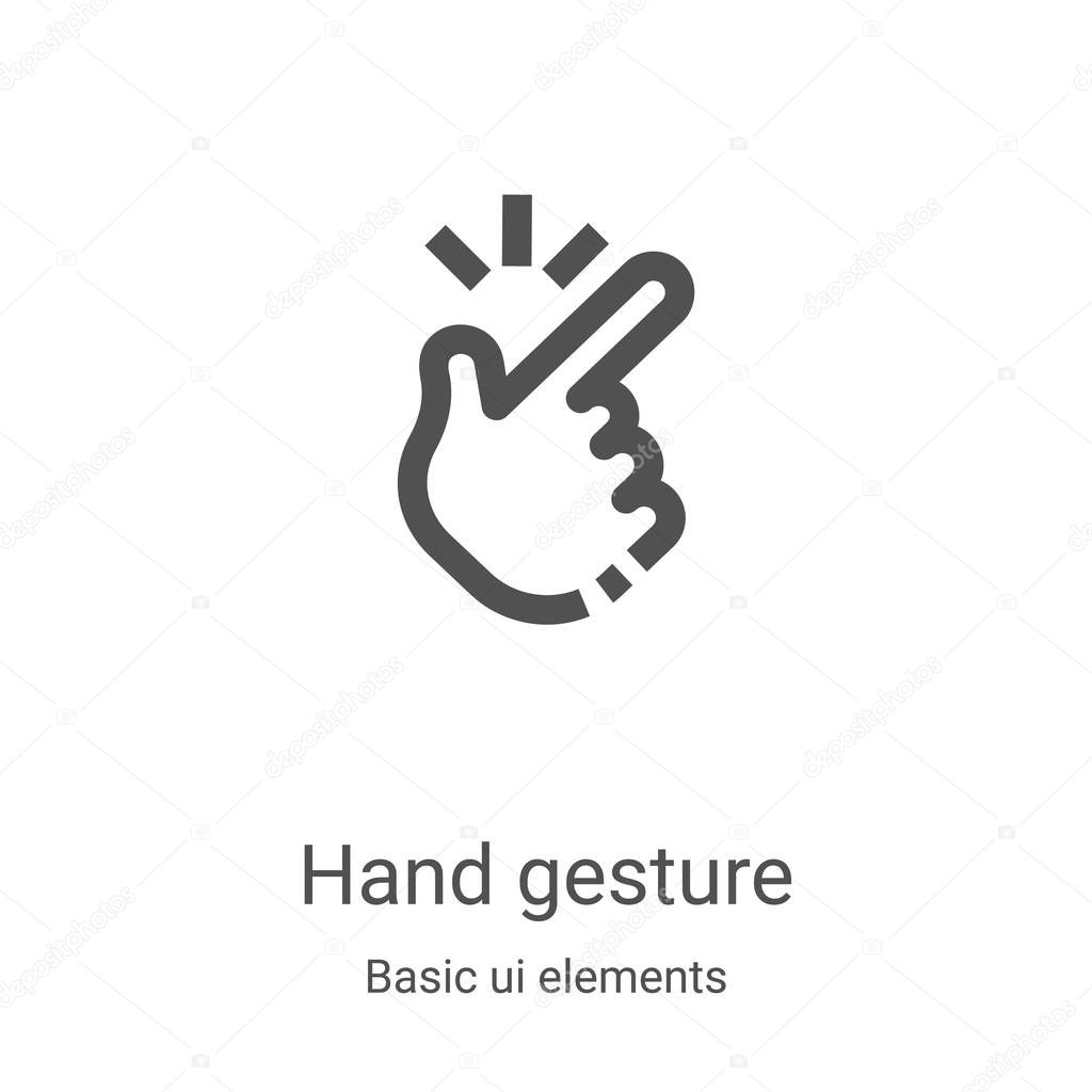 hand gesture icon vector from basic ui elements collection. Thin line hand gesture outline icon vector illustration. Linear symbol for use on web and mobile apps, logo, print media