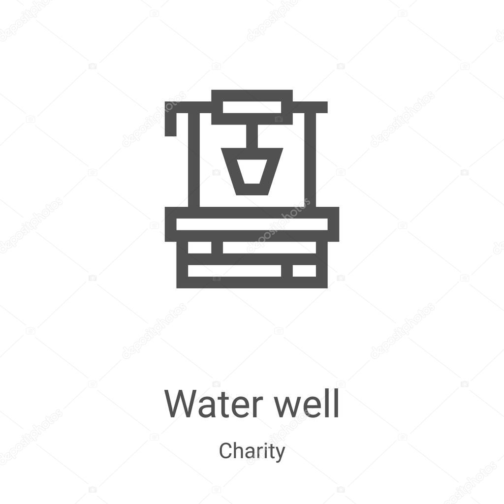water well icon vector from charity collection. Thin line water well outline icon vector illustration. Linear symbol for use on web and mobile apps, logo, print media