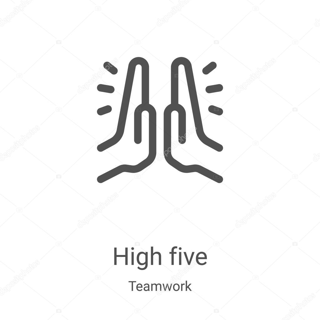 high five icon vector from teamwork collection. Thin line high five outline icon vector illustration. Linear symbol for use on web and mobile apps, logo, print media