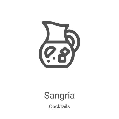 Kokteyl koleksiyonundan sangria ikon vektörü. İnce çizgi sangria ana hatlı ikon vektör çizimi. Web ve mobil uygulamalarda kullanmak için doğrusal sembol, logo, yazdırma ortamı