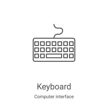 Bilgisayar arayüzü koleksiyonundan klavye simgesi vektörü. İnce çizgi klavye taslağı ikon vektör illüstrasyonu. Web ve mobil uygulamalarda kullanmak için doğrusal sembol, logo, yazdırma ortamı