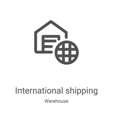 Depo koleksiyonundan uluslararası nakliye ikonu vektörü. İnce çizgi uluslararası taşıma ana hatları ikon vektör illüstrasyonu. Web ve mobil uygulamalarda kullanmak için doğrusal sembol, logo, yazdırma ortamı