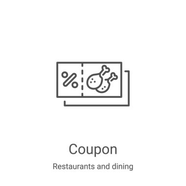 Restoranlardan ve yemek koleksiyonundan kupon ikonu vektörü. İnce çizgi kupon taslağı ikon vektör illüstrasyonu. Web ve mobil uygulamalarda kullanmak için doğrusal sembol, logo, yazdırma ortamı