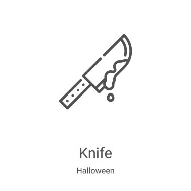 Cadılar Bayramı koleksiyonundan bıçak ikonu vektörü. İnce çizgili bıçak ana hatlı ikon vektör çizimi. Web ve mobil uygulamalarda kullanmak için doğrusal sembol, logo, yazdırma ortamı