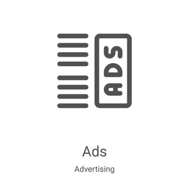 Reklam koleksiyonundan reklam simgesi vektörü. İnce çizgi reklam taslağı ikon vektör illüstrasyonu. Web ve mobil uygulamalarda kullanmak için doğrusal sembol, logo, yazdırma ortamı