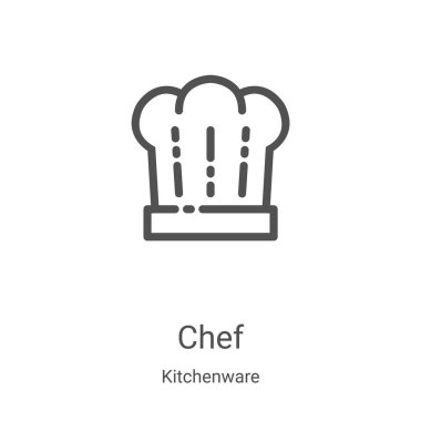 Mutfak eşyaları koleksiyonundan şef ikon vektörü. İnce çizgi şef taslak çizimi ikon vektör çizimi. Web ve mobil uygulamalarda kullanmak için doğrusal sembol, logo, yazdırma ortamı