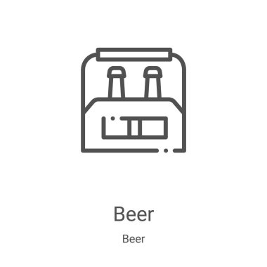 Bira koleksiyonundan bira ikonu vektörü. İnce çizgi bira ana hatlı ikon vektör çizimi. Web ve mobil uygulamalarda kullanmak için doğrusal sembol, logo, yazdırma ortamı