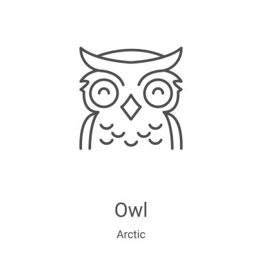 Kuzey Kutbu koleksiyonundan baykuş simgesi vektörü. İnce baykuş çizgisi ikon vektör çizimi. Web ve mobil uygulamalarda kullanmak için doğrusal sembol, logo, yazdırma ortamı