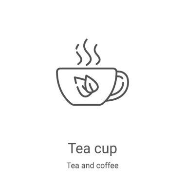 Çay ve kahve koleksiyonundan çay fincanı ikonu vektörü. İnce çizgi çay fincanı ana hatları ikon vektör çizimi. Web ve mobil uygulamalarda kullanmak için doğrusal sembol, logo, yazdırma ortamı
