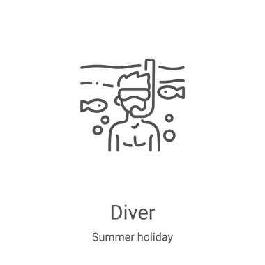 Yaz tatili koleksiyonundan dalgıç ikonu vektörü. İnce çizgi dalgıcı ana hatları ikon vektör illüstrasyonu. Web ve mobil uygulamalarda kullanmak için doğrusal sembol, logo, yazdırma ortamı