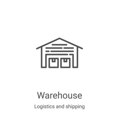 Lojistik ve nakliye koleksiyonundan depo ikonu vektörü. İnce çizgi depo taslağı ikon vektör çizimi. Web ve mobil uygulamalarda kullanmak için doğrusal sembol, logo, yazdırma ortamı