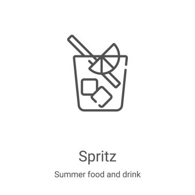 Yaz yemeği ve içecek koleksiyonundan spritz ikon vektörü. İnce çizgi spritz taslağı ikon vektör illüstrasyonu. Web ve mobil uygulamalarda kullanmak için doğrusal sembol, logo, yazdırma ortamı