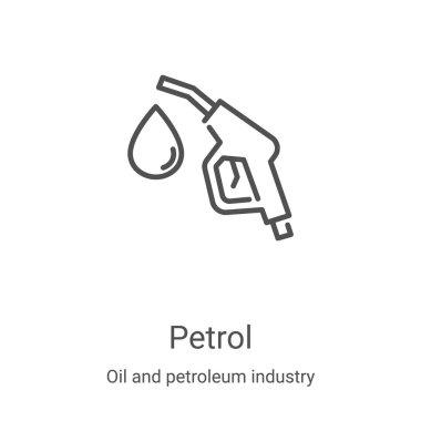 Petrol ve petrol endüstrisi koleksiyonundan petrol ikonu taşıyıcısı. İnce çizgi benzinli taslak ikon vektör çizimi. Web ve mobil uygulamalarda kullanmak için doğrusal sembol, logo, yazdırma ortamı