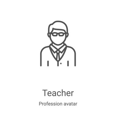 Meslek avatarı koleksiyonundan öğretmen simgesi vektörü. İnce çizgi öğretmeni, ikon vektör illüstrasyonunu özetliyor. Web ve mobil uygulamalarda kullanmak için doğrusal sembol, logo, yazdırma ortamı
