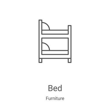 Mobilya koleksiyonundan yatak ikonu vektörü. İnce çizgi yatak taslağı ikon vektör illüstrasyonu. Web ve mobil uygulamalarda kullanmak için doğrusal sembol, logo, yazdırma ortamı