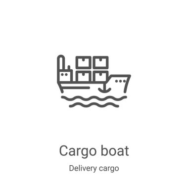 kargo kargo koleksiyonundan kargo ikonu vektörü. İnce çizgi kargo botu ana hatları ikon vektör çizimi. Web ve mobil uygulamalarda kullanmak için doğrusal sembol, logo, yazdırma ortamı