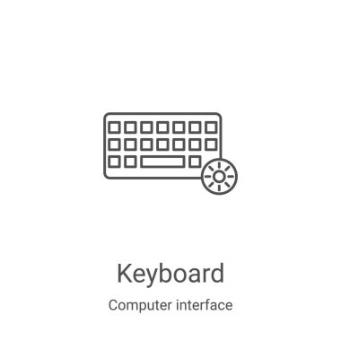 Bilgisayar arayüzü koleksiyonundan klavye simgesi vektörü. İnce çizgi klavye taslağı ikon vektör illüstrasyonu. Web ve mobil uygulamalarda kullanmak için doğrusal sembol, logo, yazdırma ortamı