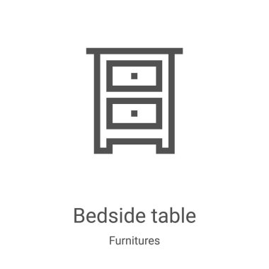 Mobilya koleksiyonundan komodin ikonu vektörü. İnce çizgi başucu tablosu ana hatlı ikon vektör çizimi. Web ve mobil uygulamalarda kullanmak için doğrusal sembol, logo, yazdırma ortamı