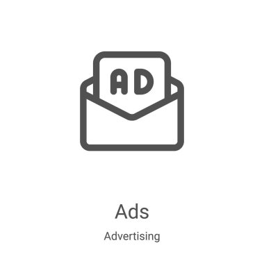 Reklam koleksiyonundan reklam simgesi vektörü. İnce çizgi reklam taslağı ikon vektör illüstrasyonu. Web ve mobil uygulamalarda kullanmak için doğrusal sembol, logo, yazdırma ortamı