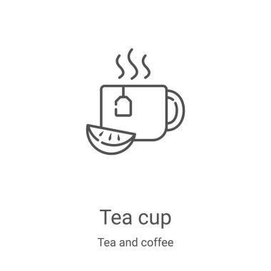 Çay ve kahve koleksiyonundan çay fincanı ikonu vektörü. İnce çizgi çay fincanı ana hatları ikon vektör çizimi. Web ve mobil uygulamalarda kullanmak için doğrusal sembol, logo, yazdırma ortamı