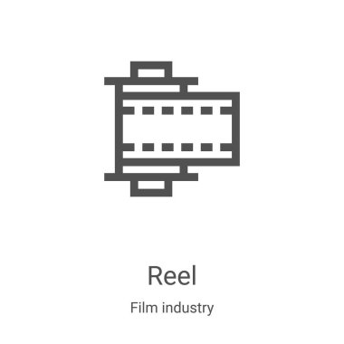 Film endüstrisi koleksiyonundan makara ikonu vektörü. İnce çizgi makara ana hatlı ikon vektör çizimi. Web ve mobil uygulamalarda kullanmak için doğrusal sembol, logo, yazdırma ortamı