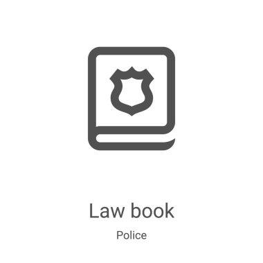Polis koleksiyonundan kanun kitabı ikonu vektörü. İnce çizgi hukuk kitabı ikon vektör illüstrasyonunu özetliyor. Web ve mobil uygulamalarda kullanmak için doğrusal sembol, logo, yazdırma ortamı