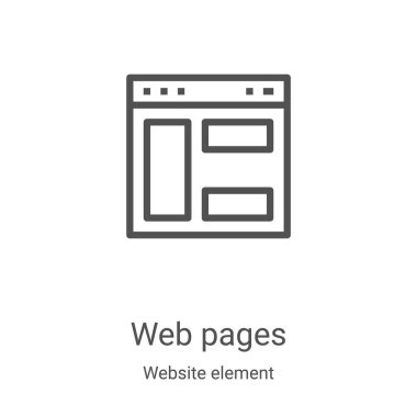 Web sayfaları element koleksiyonundan ikon vektörü. İnce çizgili web sayfaları ikon vektör illüstrasyonunu özetliyor. Web ve mobil uygulamalarda kullanmak için doğrusal sembol, logo, yazdırma ortamı