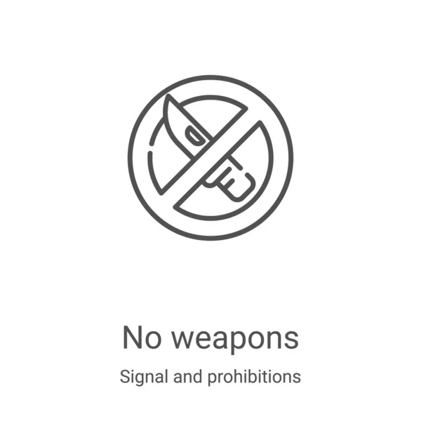 Ingen vapenvektor från signal- och förbudsinsamling. Tunn linje inga vapen kontur ikon vektor illustration. Linjär symbol för användning på webben och mobilappar, logotyp, tryckta medier — Stock vektor