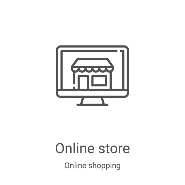 Online áruház ikon vektor online vásárlás gyűjtemény. Vékony vonal online áruház vázlat ikon vektor illusztráció. Lineáris szimbólum webes és mobil alkalmazásokhoz, logóhoz, nyomtatott médiához — Stock Vector