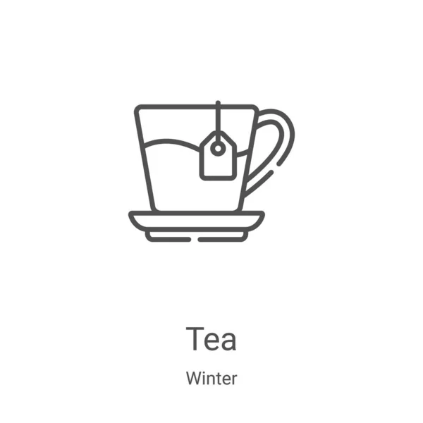 Vector icono de té de la colección de invierno. Línea delgada esquema de té icono ilustración vectorial. Símbolo lineal para su uso en aplicaciones web y móviles, logotipo, medios impresos — Archivo Imágenes Vectoriales