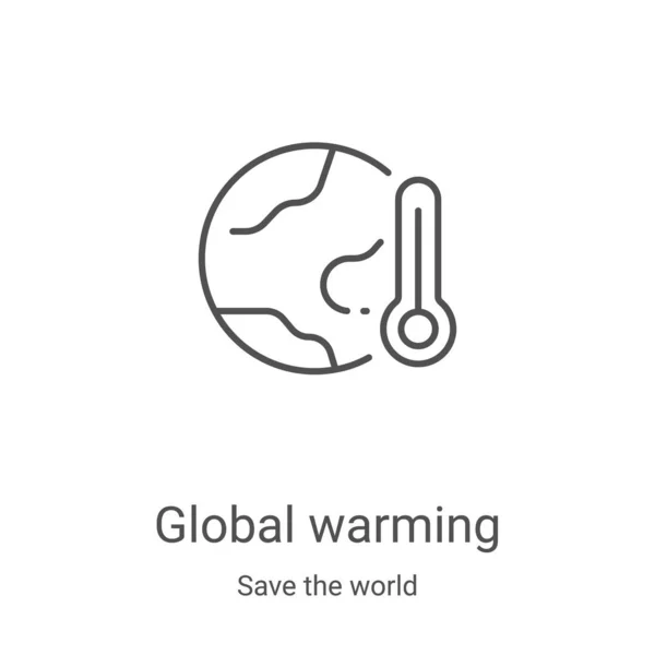 Ikona globalnego ocieplenia wektor z zapisać kolekcji świata. Cienki zarys globalnego ocieplenia ilustruje wektor ikony. Symbol liniowy do stosowania w aplikacjach internetowych i mobilnych, logo, mediach drukowanych — Wektor stockowy