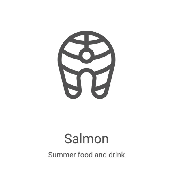 Vector icono de salmón de la colección de alimentos y bebidas de verano. Ilustración vectorial delgada línea salmón contorno icono. Símbolo lineal para su uso en aplicaciones web y móviles, logotipo, medios impresos — Vector de stock