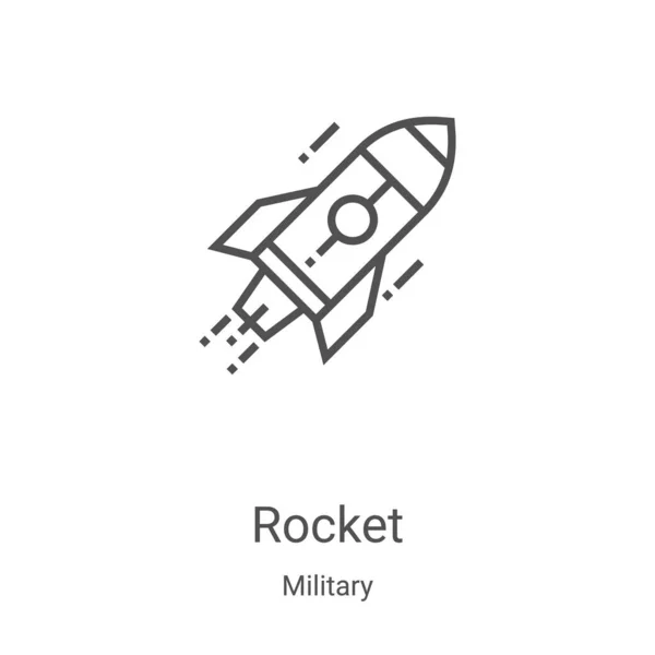 Askeri koleksiyondan bir roket ikonu vektörü. İnce çizgi roket taslağı ikon vektör çizimi. Web ve mobil uygulamalarda kullanmak için doğrusal sembol, logo, yazdırma ortamı