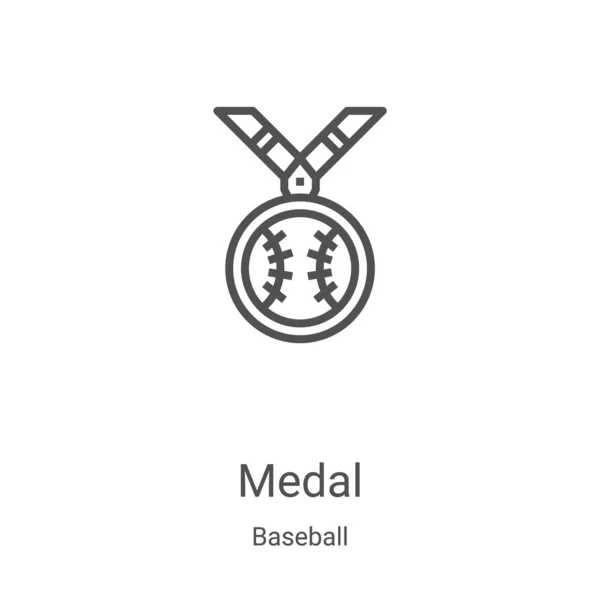 Vector Icono Medalla Colección Béisbol Esquema Medalla Línea Delgada Icono — Vector de stock
