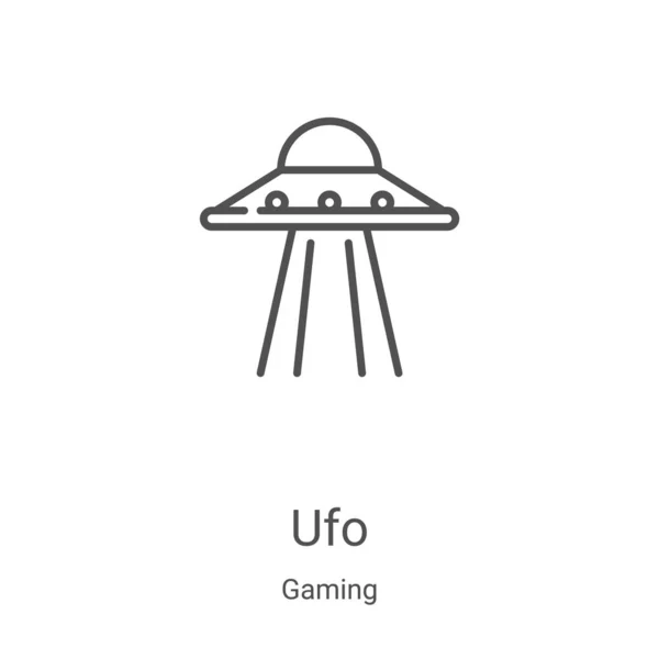 Oyun koleksiyonundan UFO ikon vektörü. İnce çizgi UFO taslağı ikon vektör illüstrasyonu. Web ve mobil uygulamalarda kullanmak için doğrusal sembol, logo, yazdırma ortamı