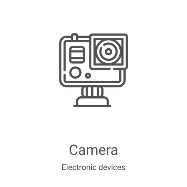 電子機器コレクションのカメラアイコンベクトル 細い線型カメラアウトラインアイコンベクトルイラスト Webやモバイルアプリ 印刷メディアで使用するための線形シンボル — ストックベクタ