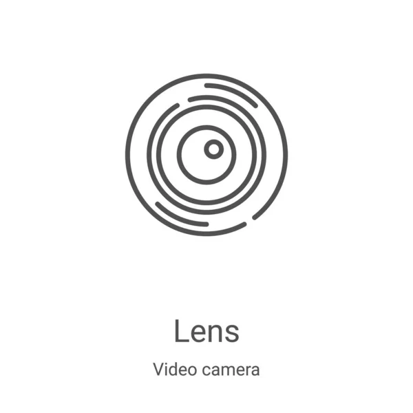 ビデオカメラコレクションのレンズアイコンベクトル 薄型ラインレンズアウトラインアイコンベクトルイラスト Webやモバイルアプリ 印刷メディアで使用するための線形シンボル — ストックベクタ