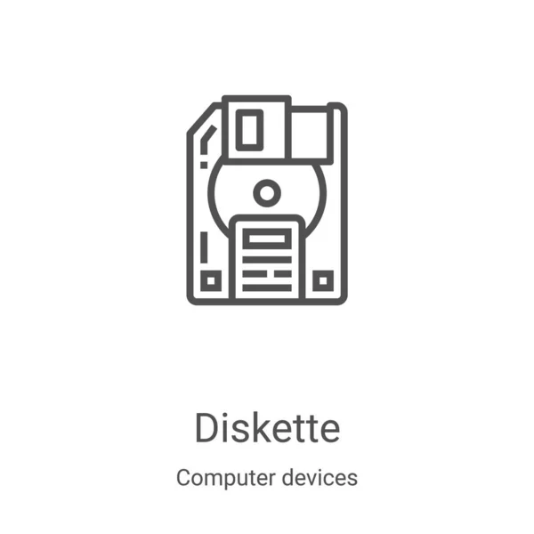 コンピュータ デバイス コレクションのディケット アイコン ベクトル細線ディケットアウトラインアイコンベクトルイラスト Webやモバイルアプリ 印刷メディアで使用するための線形シンボル — ストックベクタ