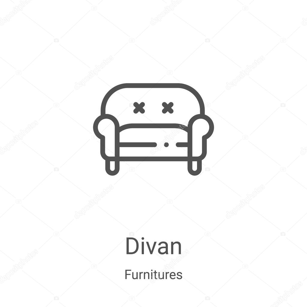 divan icon vector from furnitures collection. Thin line divan outline icon vector illustration. Linear symbol for use on web and mobile apps, logo, print media