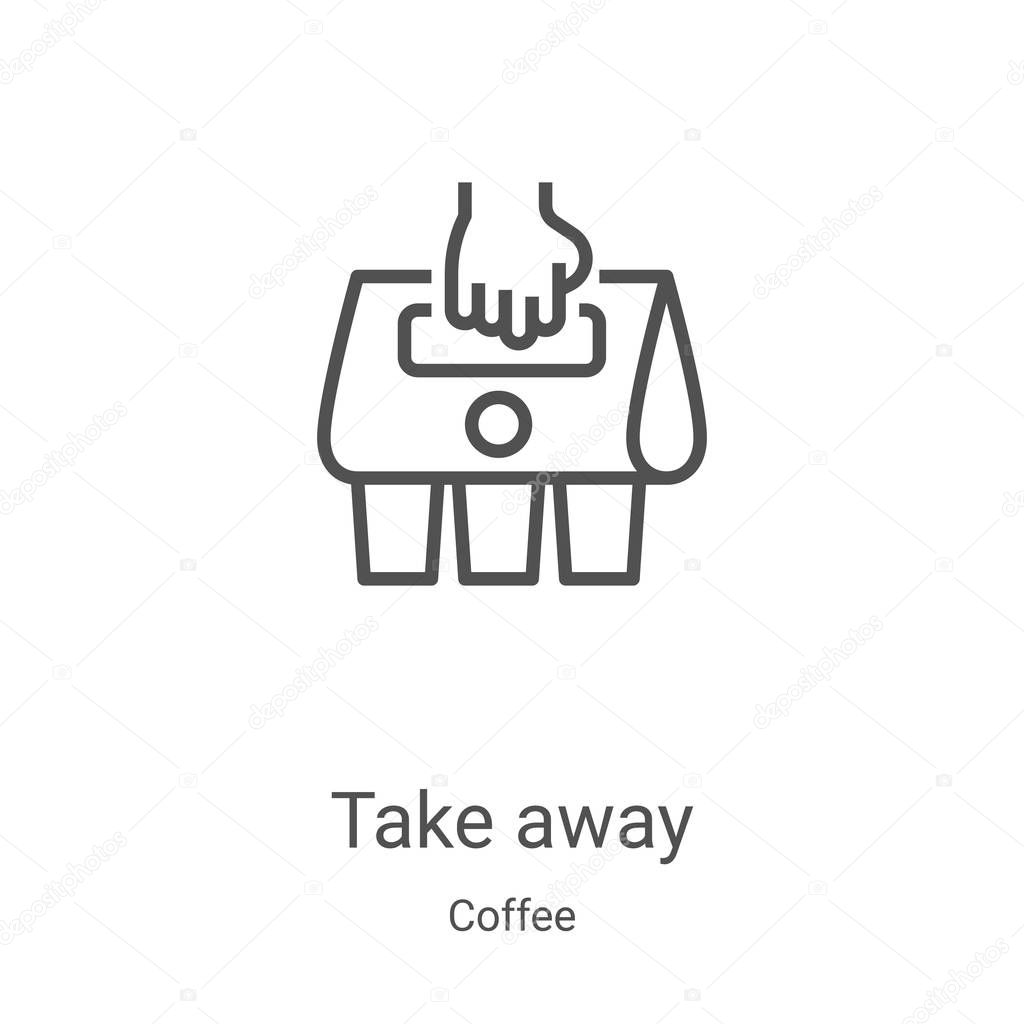 take away icon vector from coffee collection. Thin line take away outline icon vector illustration. Linear symbol for use on web and mobile apps, logo, print media