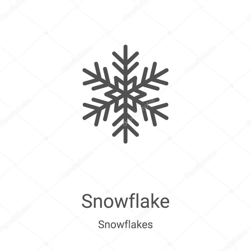 snowflake icon vector from snowflakes collection. Thin line snowflake outline icon vector illustration. Linear symbol for use on web and mobile apps, logo, print media