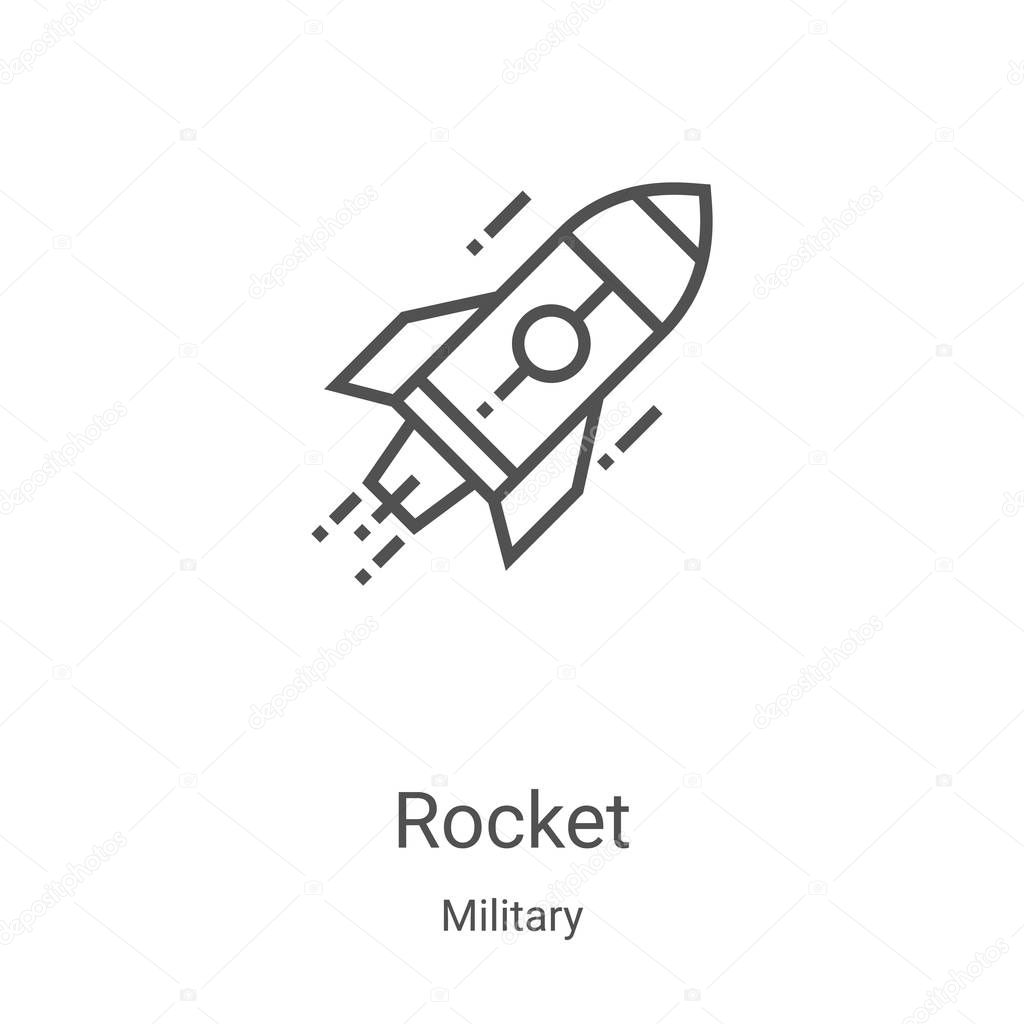 rocket icon vector from military collection. Thin line rocket outline icon vector illustration. Linear symbol for use on web and mobile apps, logo, print media