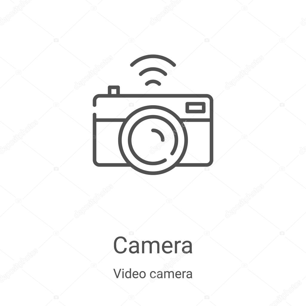 camera icon vector from video camera collection. Thin line camera outline icon vector illustration. Linear symbol for use on web and mobile apps, logo, print media